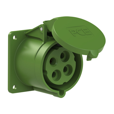 Zásuvka přímá 32A 2P+Z >50-500V 100-300Hz 10h IP44, příruba 75X75, rozteč šroubů 60X60