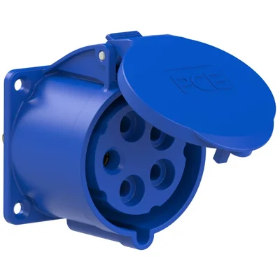 Zásuvka přímá 32A 3P+Z+N 230V 50/60Hz 9h IP44, příruba 70X70, rozteč šroubů 56X56