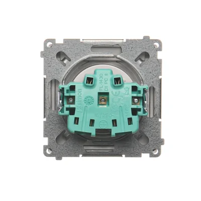 Zásuvka s uzemněním, ochrana proti stříkající vodě IP44 (modul), 16A, 250V, šroubovací svorky. Průhledná klopa, nerezová (kovová)