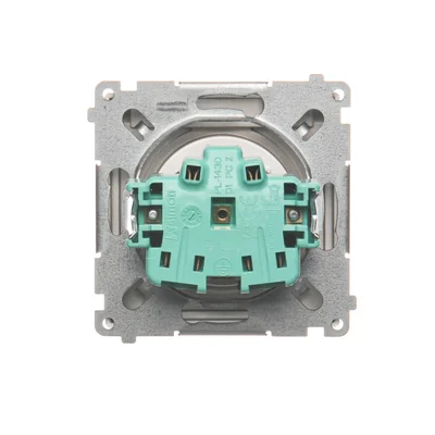 Zásuvka s uzemněním, s uzávěrem. proudové cesty, odolný proti stříkající vodě IP44 (modul), 16A, 250V, šroubovací svorky, transp.
