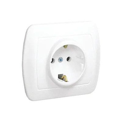 Zásuvka s uzemněním, typ Schuko, 16A, 250V, šroubovací svorky, bílá