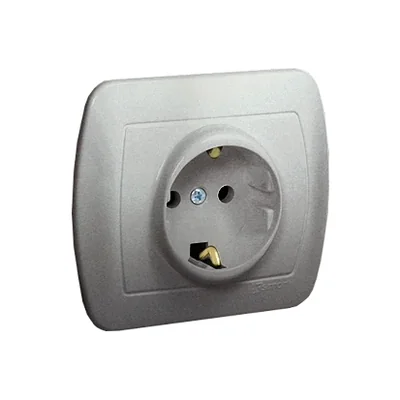 Zásuvka s uzemněním, typ Schuko, 16A 250V, šroubovací svorky, stříbrná (kovová)