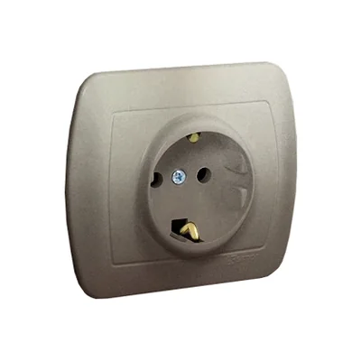 Zásuvka s uzemněním, typ Schuko, s proudovými clonami, 16A, 250V, šroubovací svorky, satén (metalický)