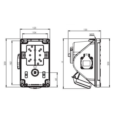 Zásuvka s vypínačem "COMBO-POL" IP44 16A 400V 3P+Z+N zásuvka 230V, s vypínačem L-O-P