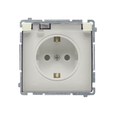 Zásuvka Simon Basic WMBW-53111x-9011 Schuko pro provedení IP44 s krytkami (modul) 16A, 250V~, šroubovací svorky; průhledná krytka; béžová