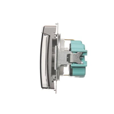 Zásuvka Simon Basic WMBW-73111x-J011 Schuko pro verzi IP44 (modul) 16A, 250V~, šroubové svorky; nerezová ocel. Průhledná klapka.