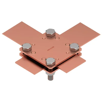 Złącze krzyżowe 2 płytki 4 x M8 szerokość bednarki 30mm miedziane