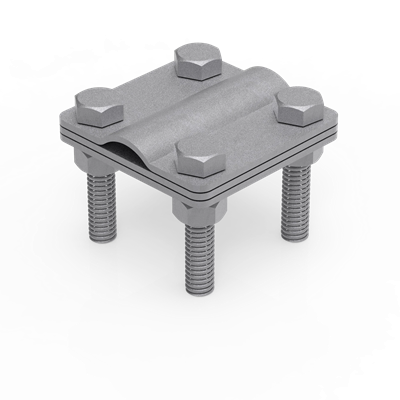 Złącze uniwersalne pręt–bednarka fi16mm 57x57mm 4xM8x40