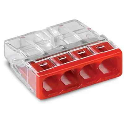 Złączka do puszek instalacyjnych 4x2,5mm² przeźroczysto-czerwona