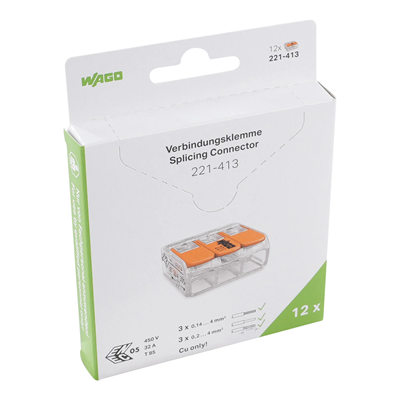 Złączka instalacyjna COMPACT 3-przewodowa 4mm2 z dźwignią do wszystkich rodzajów przewodów 12szt
