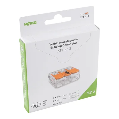 Złączka instalacyjna COMPACT 3-przewodowa 4mm2 z dźwignią do wszystkich rodzajów przewodów 12szt