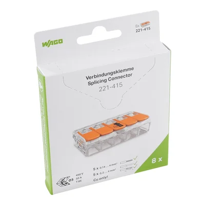 Złączka instalacyjna COMPACT 5-przewodowa 4mm2 z dźwignią do wszystkich rodzajów przewodów 8szt