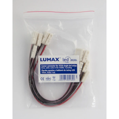 Złączka narożna z kablami do taśmy LED 3528 8mm 5 sztuk